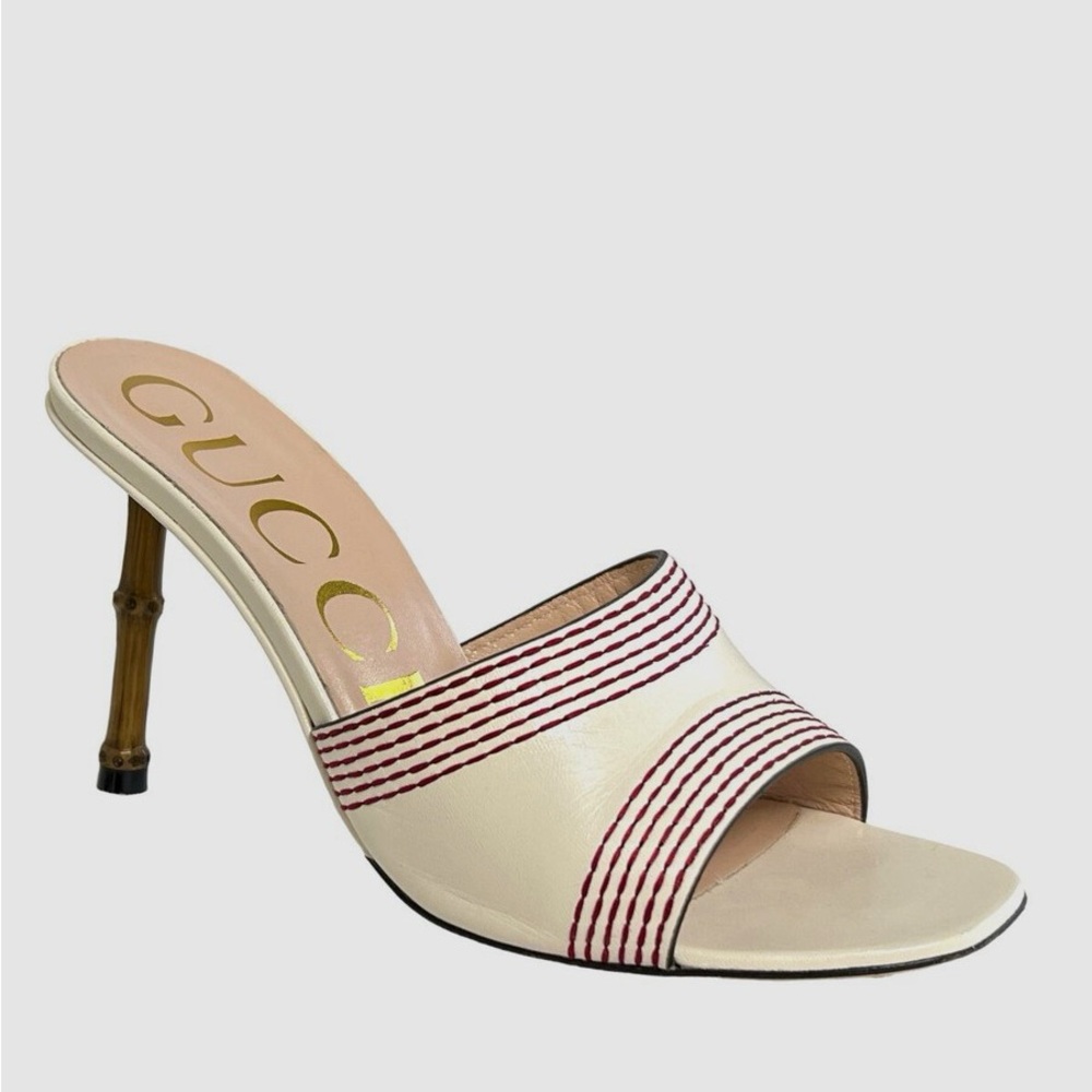 GUCCI Slide Sandal With Bamboo Heel Leather - Picture 3 of 5